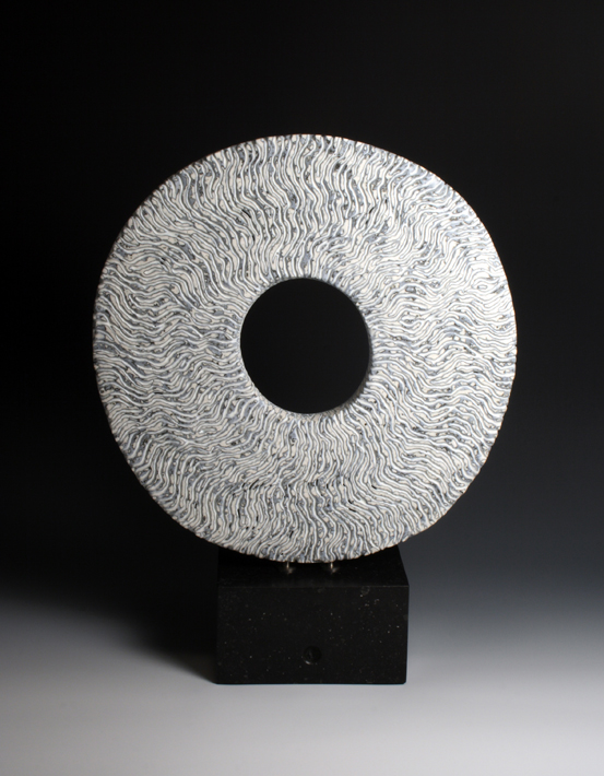 White Ground Disc on Stone, 50cm high