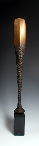 Bronze tall blade form on stone base, edition 9, 69cm high inc base