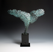 10. Green Winged Form, Bronze on Stone Base, 49cm high