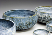 45. Thrown seascape bowls.  12cm to 6cm high.